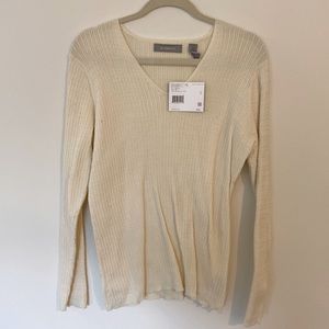 NWT L Liz Claiborne Cream Ribbed Sweater
